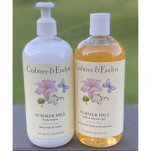Crabtree & Evelyn SUMMER HILL Body Lotion + Bath & Shower Gel 16.9 oz NEW Set 2